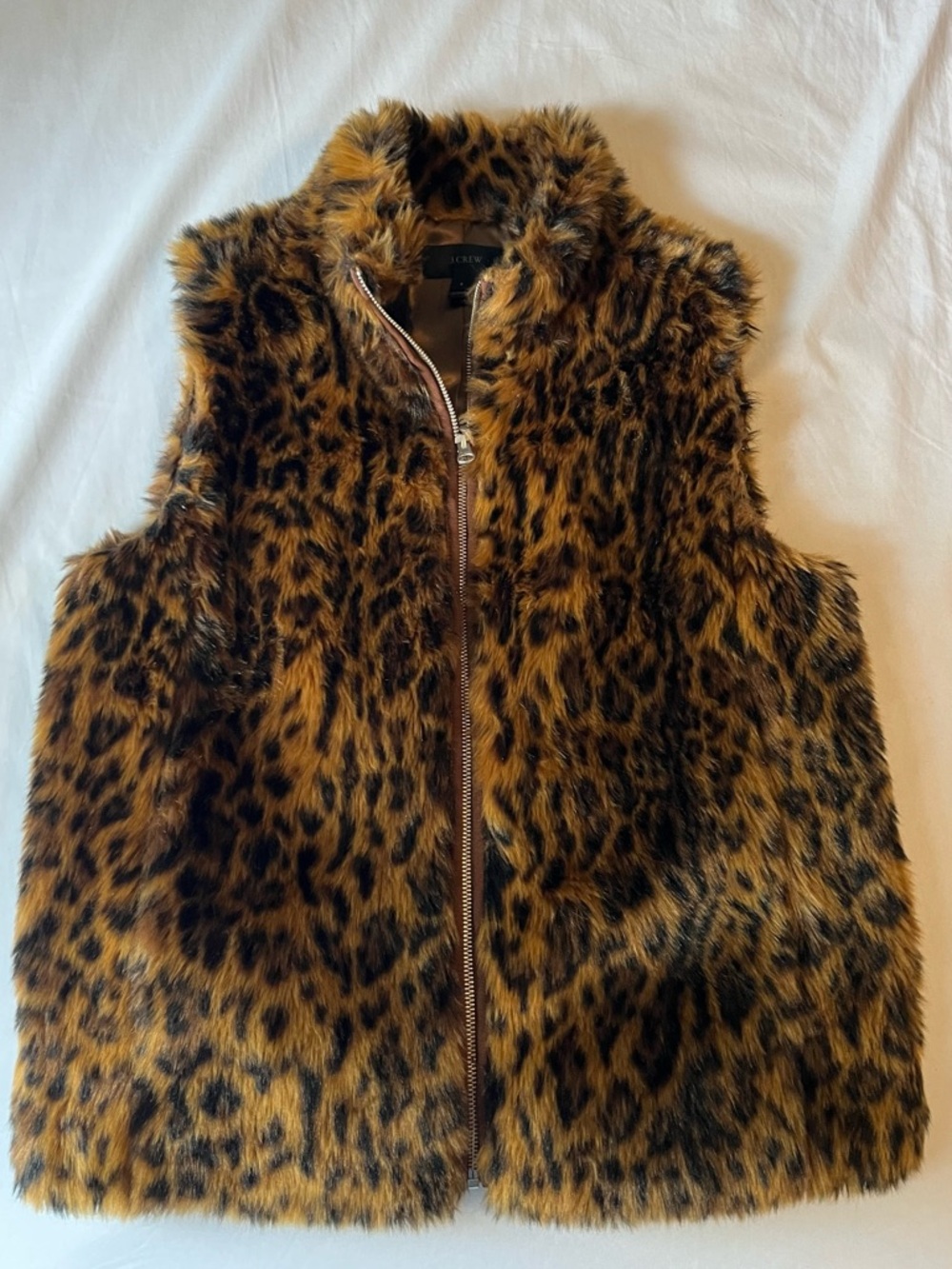 EUC J.Crew Faux-Fur Leopard Print Vest women"s size small